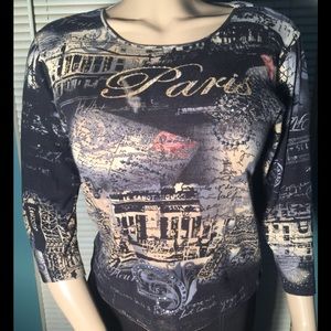 Jane Ashley Paris Sequins 3/4 Sleeve Art Top !👚👚